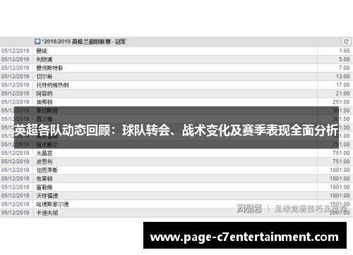 英超各队动态回顾：球队转会、战术变化及赛季表现全面分析