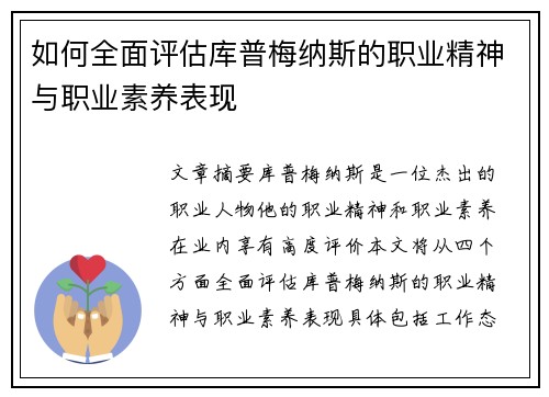 如何全面评估库普梅纳斯的职业精神与职业素养表现
